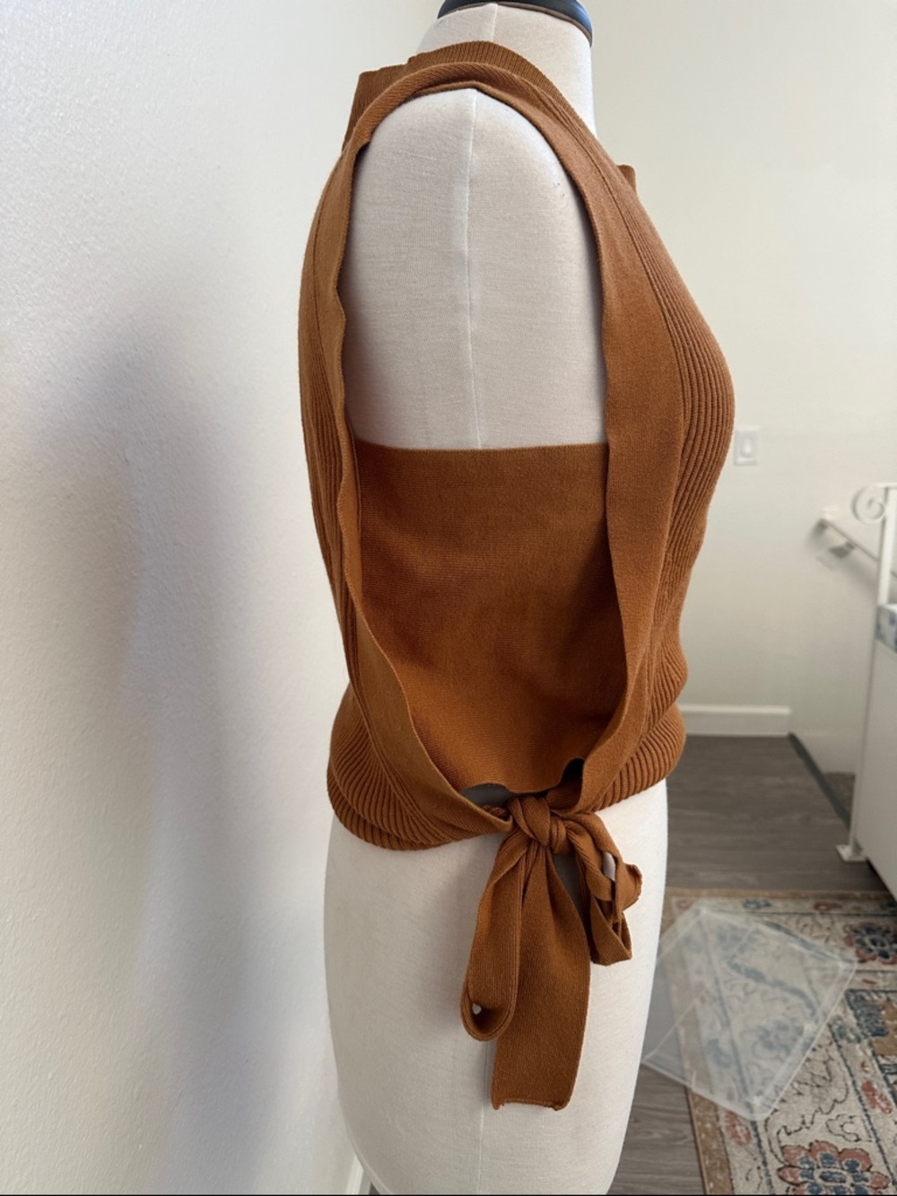 Sleeveless Knit Side-Tie Blouse in Caramel - Picture 4 of 6
